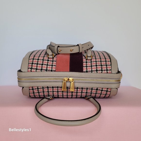 KATE SPADE Gramercy Racing Stripe Plaid Twill Medium Satchel-Mushroom Multi ⭐ - Picture 10 of 16